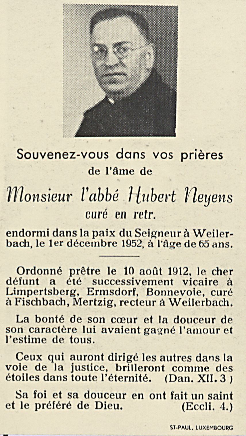 
					
						Hubert Neyens
					
					
					© Diözesanarchiv Luxemburg, Bestand GV.Memorabilia, GV.Memo 237
					